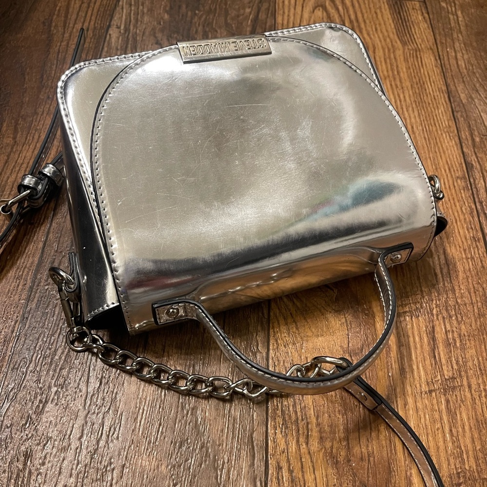 Steve Madden Patton Leather Silver Crossbody Handbag